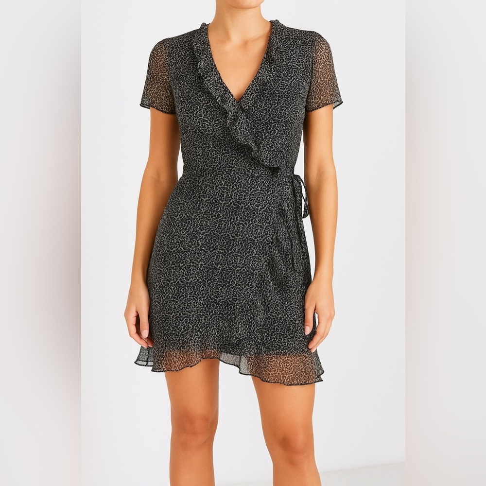 JBS Petite Black White‎ Floral Sheer Ruffle Midi Dress